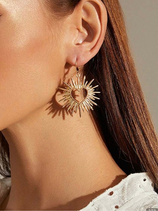 Jewelry - Radiant Heart Sunburst Drop Earrings - Gold Tone